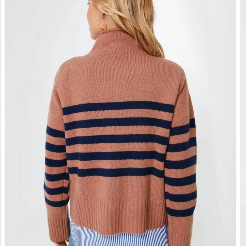 Kule 5G rollneck sweater Vicuña Striped Brown and Navy size medium - Picture 3 of 8